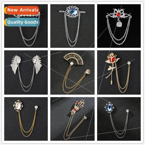 Men Su Vintage Wings Brooch Korea Chain Lapel Pin Su Flower