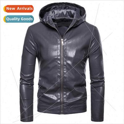 2021 Autumn men new leather jacket  American men solid color