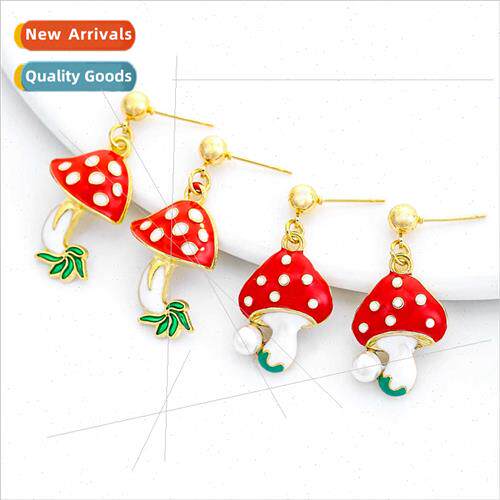 niche design earrings creative oil drop mushroom earrings sw