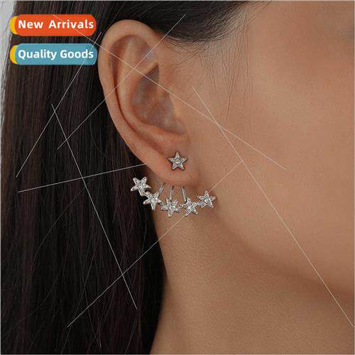 Korea new full diamonds leaves back hanging earrings triangl