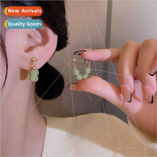 New Chinese round bead jade earrings cold wind 2023 female a