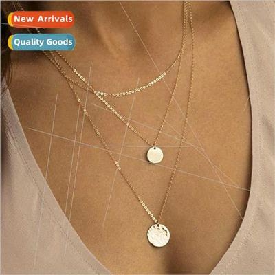 Europe new layered necklaces geometric round pendants jewelr