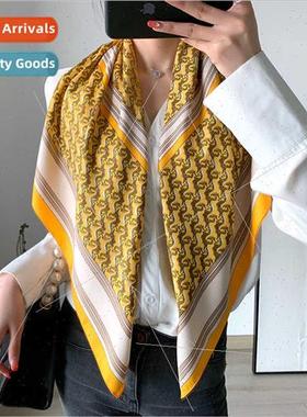 2021 large square scarf spring fall  yellow silk scarf femal