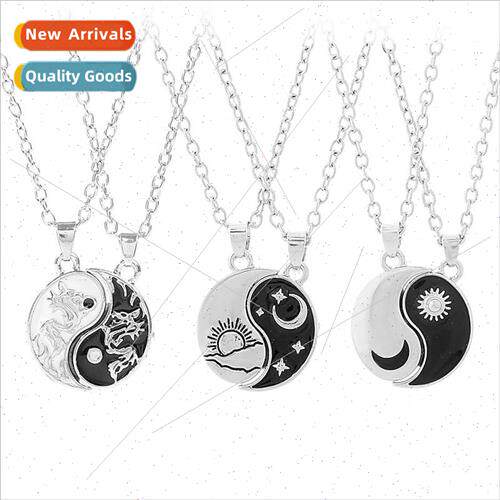 New Totem Taiji Bagua Best Friends Necklace Sun Moon Patchwo