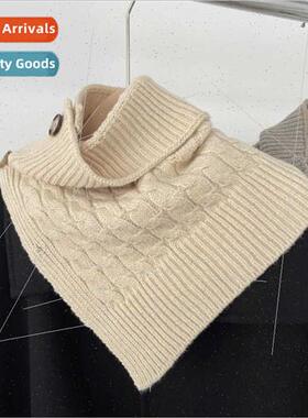 Autumn winter high collar over head buttons knted twist scar