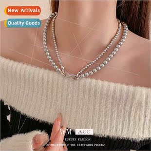 pearl double layer Korea fashion bow necklace elega zirconia