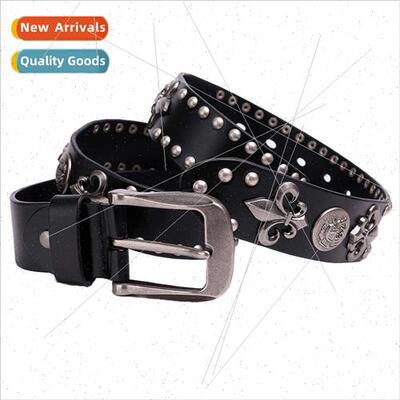 new skull rivets belt leather men belt women hundred decorat