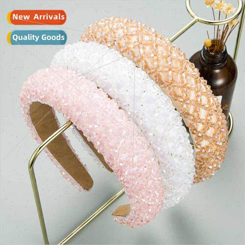 Europe beaded crystal sponge wide edge hair band Ba headband