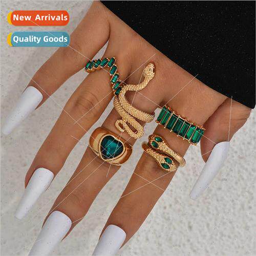 jewelry hring jewelry finger snake heart emerald diamond ins