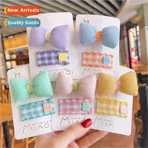 New children bow cotton hair clips girls cloth plaid BB clip