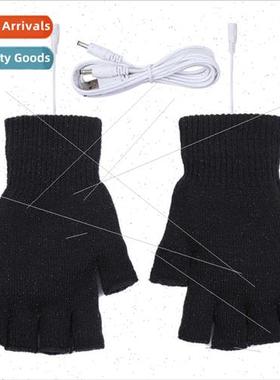 Half finger gloves warm USB heating electric gloves knted gl