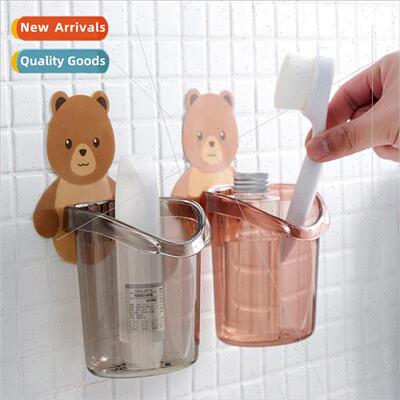 No punch creative cup holder wall mounted bear hug toothbrus