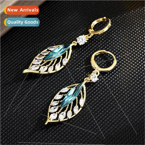 Sparkling zirconia blue leaves daily versatile ear buckle hi
