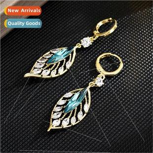 leaves daily versatile Sparkling buckle blue ear zirconia