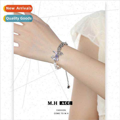 Purple drop oil ruffled bow pearl bracelet niche strings ele