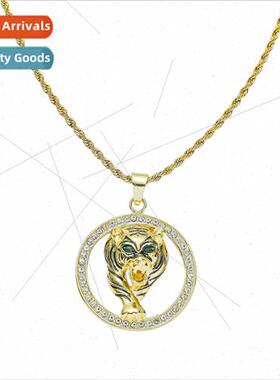 Europe hip-hop green eyes tiger head pendant necklace men co