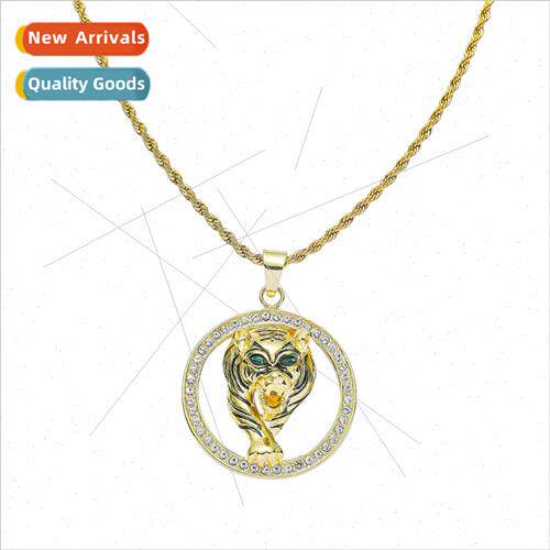 Europe hip-hop green eyes tiger head pendant necklace men co