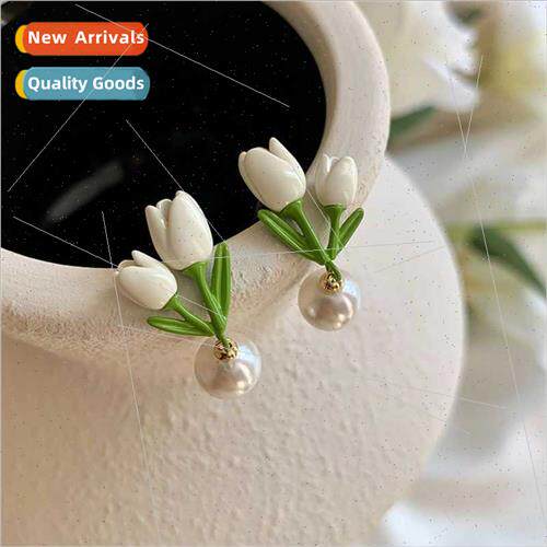 Tulip pearl earrings female ins niche high fashion compact e