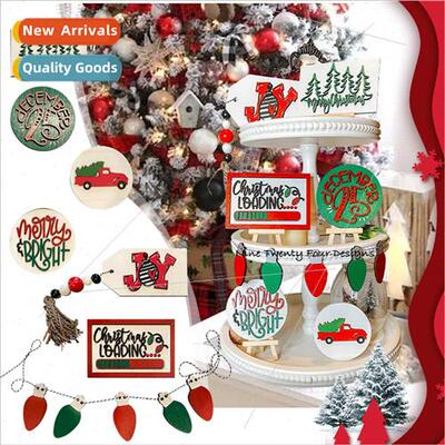 Christmas Layered Tray Decoration Wooden Ornament Home Ambia