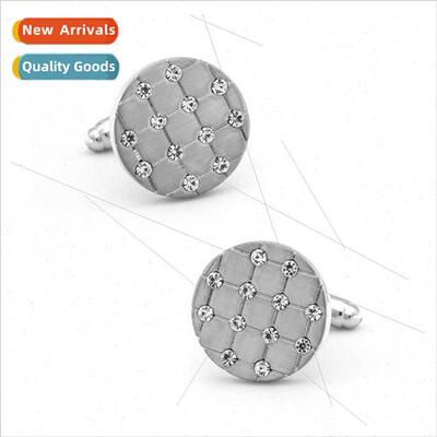 New mple Men French Cufflinks Round Metal Brushed wh Rhinest