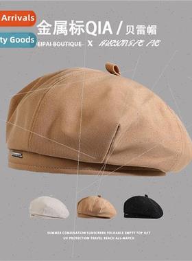 Black beret female fall and winter show face small painters