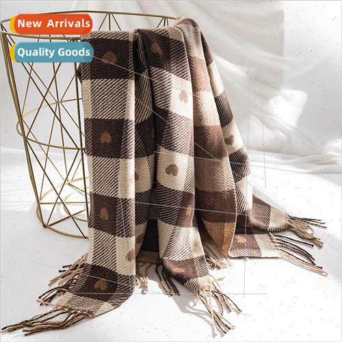 Double-sided love plaid scarf female winter wild Korean  ima