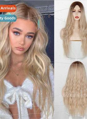 Wig female Europe center parted blonde gradient long curly h