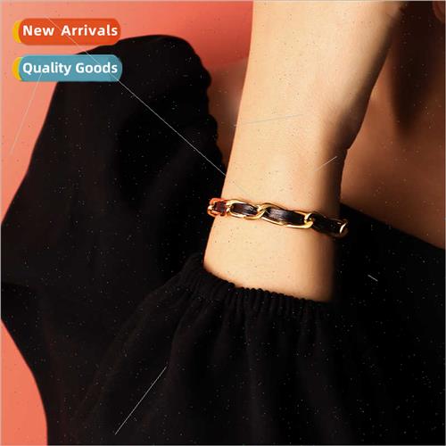 Europe leather rope chain bracelet women tanium steel gold h