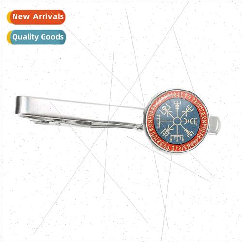 Nordic Viking Compass Rune Tie Clip Glass Cabochon Men lver