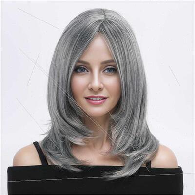 Europe Wigs Women Medium Parted Granny Grey Pear Head Head C