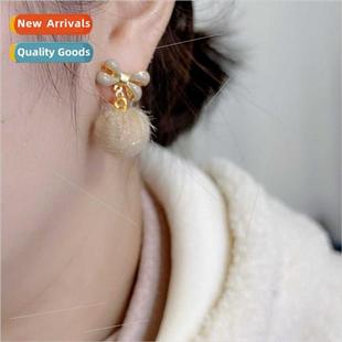 earrings female ins fall sweet hairball tide hundred winter