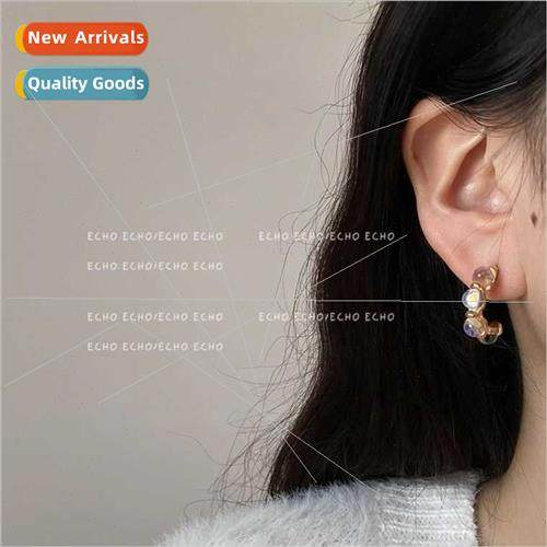 Misty moonstone transparent minimalist half C earrings curve