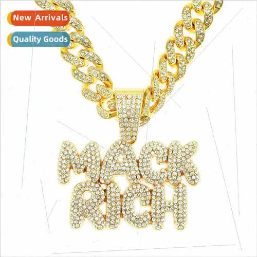 Europe Patchwork Full Diamond Letter Pendant Cuban Chain Nec