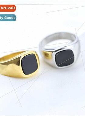 Retro geometric square 12MM man-made stone tide men Stainles