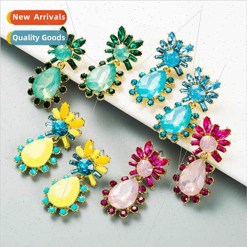 Europe new fashion drop-shaped flower earrings female alloy