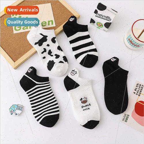 2021 new black whe cow sweet cute Japanese short socks embro