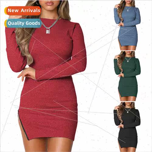 New round neck long sleeve hip wrap sexy nightclub dress
