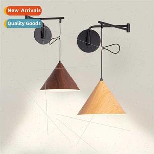 swing arm bedside wood mode bedroom grain lamp Japanese wall