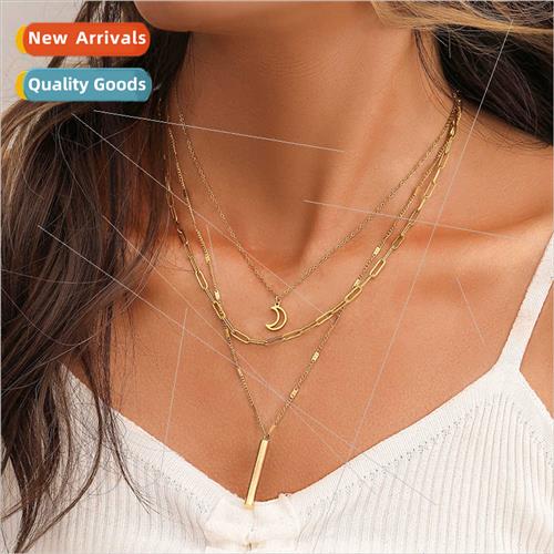 Europe new fashion multi-layer stainless steel gold moon one