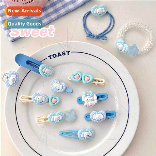 Blue cute puppy love heart hair clips duckbill clip sweet gi