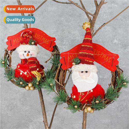New Christmas red old man snowman rattan wreath decorations