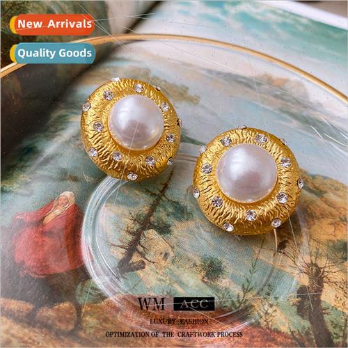 Vintage lver Pin Diamond Pearl Circle Stud Earrings che Earr