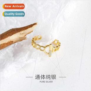 hollow Europe small ring chain circle lock set silver S925