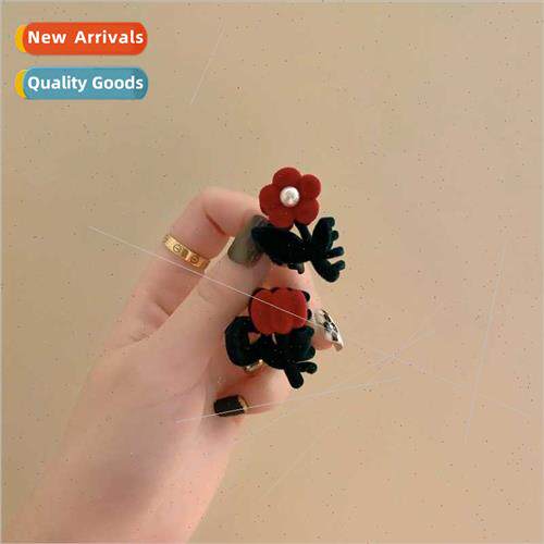 New flocking red flowers grab clip niche princess hair clip