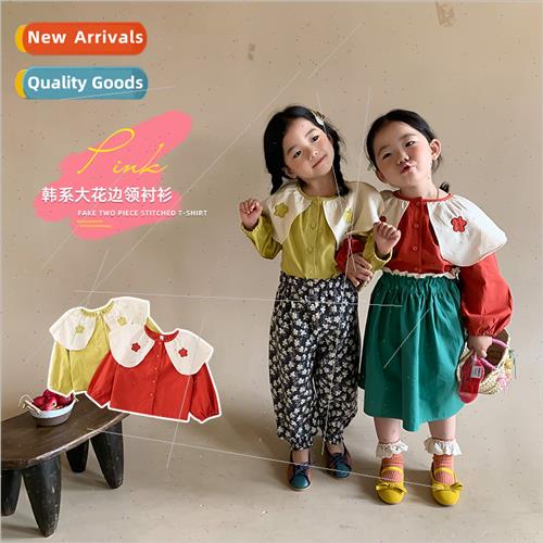 A wooden monkey children shirt girls blouse long-sleeved emb