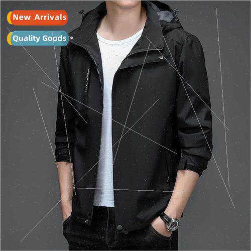 2022 new jacket men spring autumn  solid colour hooded regul