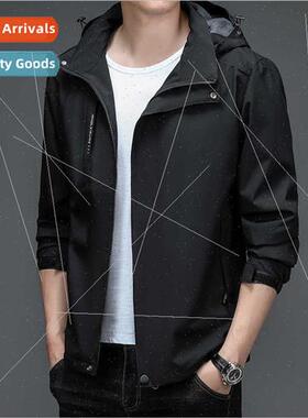 2022 new jacket men spring autumn  solid colour hooded regul