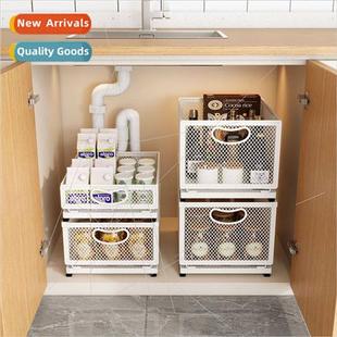 Under sink stackable spice storage basket home cabinet spice