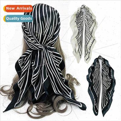 Black Whe mple mulation lk Scarf Women Printed Satin Large S
