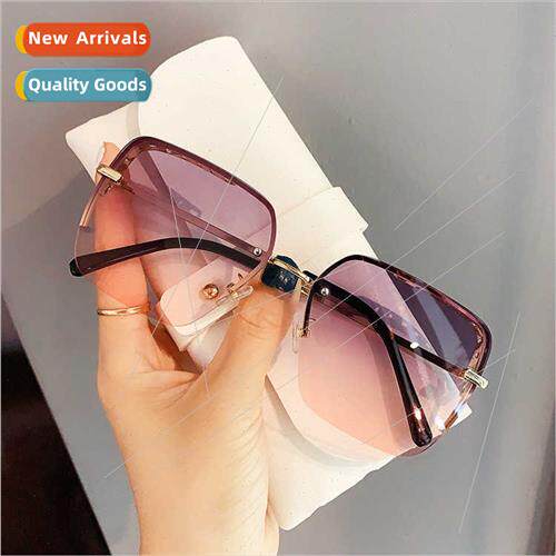 Retro oversized square gradient tea-colored diamond-set meta